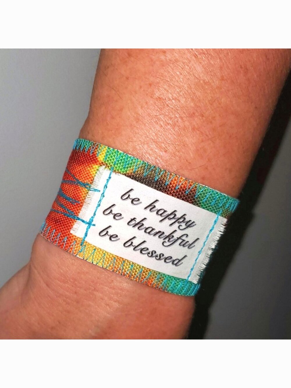 Rainbow Tie Dye Bracelet Cuff Be Happy Thankful Blessed Adjustable Mindful Gift